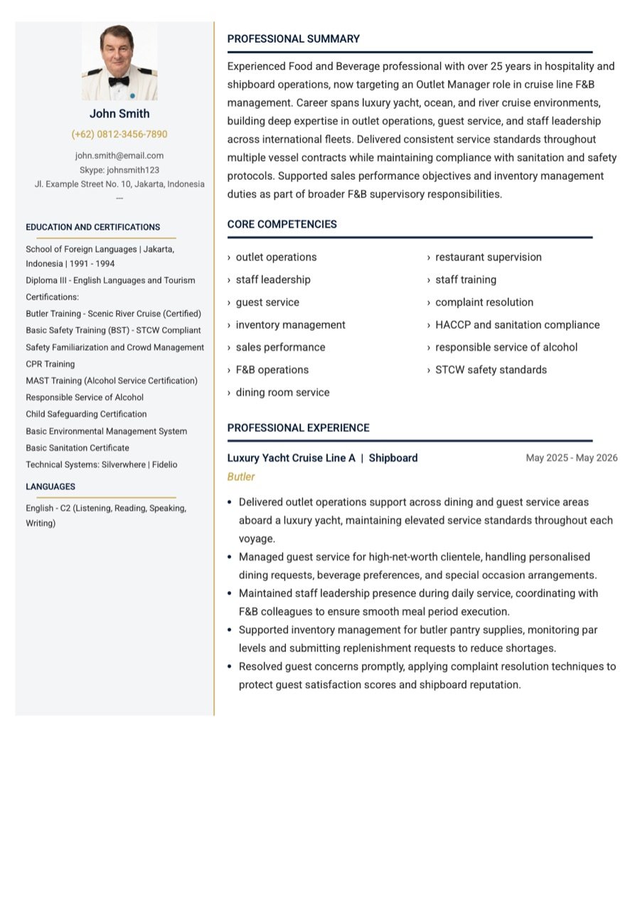 Professional ATS-optimized cruise ship CV after CruiseCareer Pro rewrite