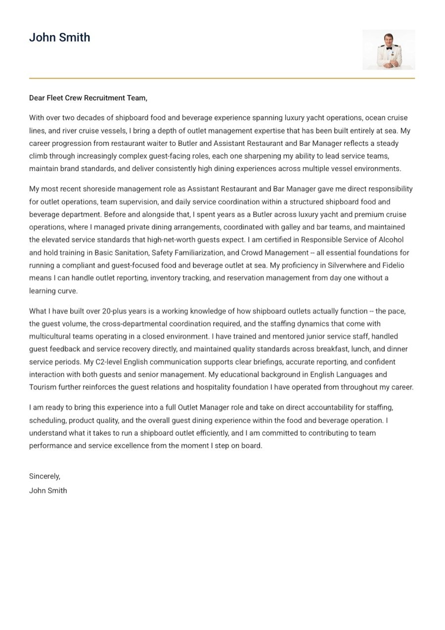 Tailored cruise line cover letter sample