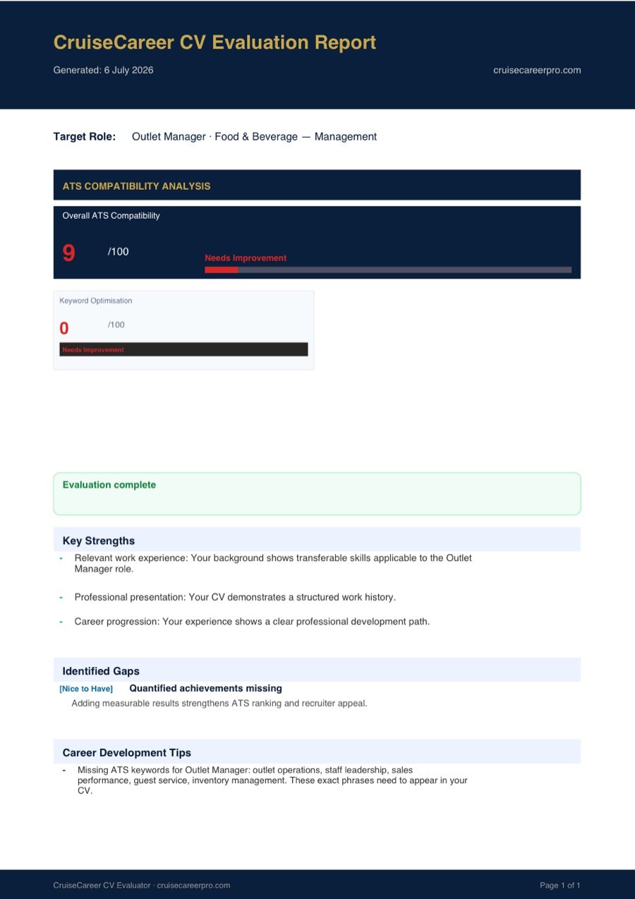 CruiseCareer Score report sample